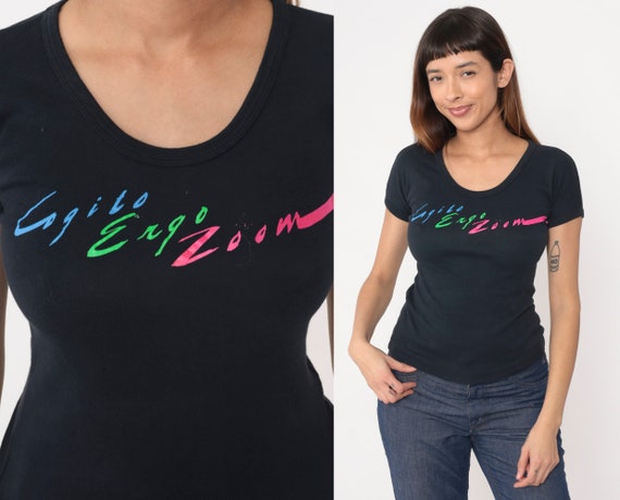 Cogito Ergo Zoom Shirt 80s Black Car Racing I Drive Fast Single Stitch Graphic Tee Vintage 1980s Scoop Neck Retro T Shirt Slogan Small S