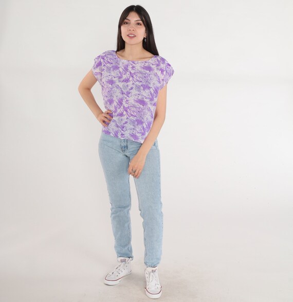 Abstract Print Top 70s Psychedelic Shirt Purple C… - image 3