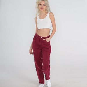 Burgundy Mom Jeans 90s Tapered Jeans High Waisted Rise Denim Pants Retro Streetwear Oxblood Red Basic Vintage 1990s Bill Blass Small S 27