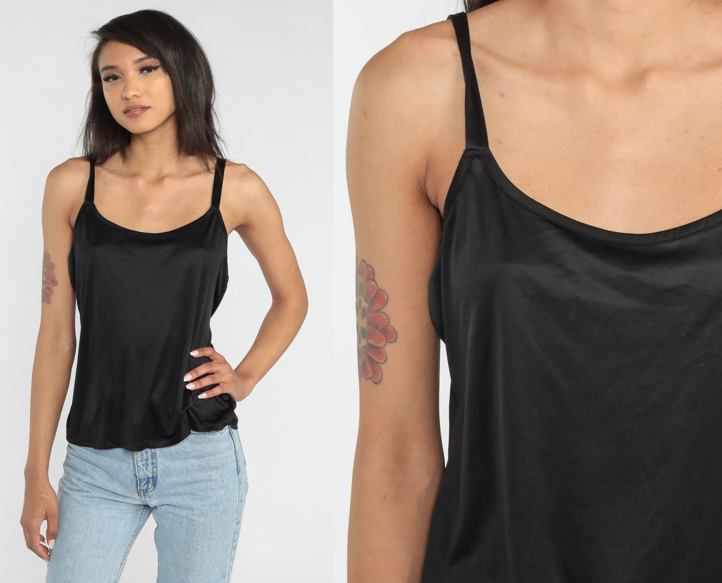 Black Tank Top 90s 00s Spaghetti Strap Tank Top Sleeveless Shirt Slip