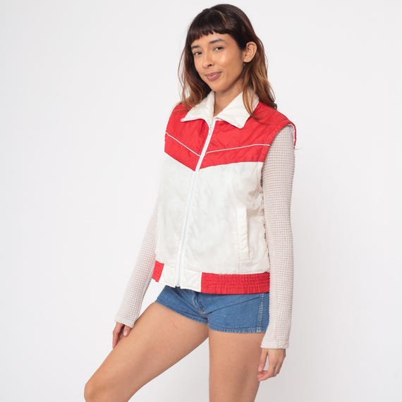 80s Ski Vest Red  White Puffer Vest Retro Western Vest Color Block Puffy Sleeveless Jacket Zip Up 1980s Vintage Medium small