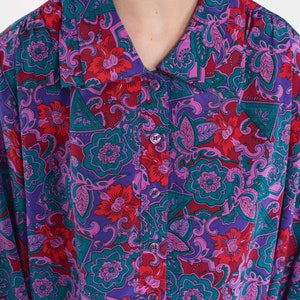 80s Mini Dress Purple Paisley Floral Print Day Dress Long sleeve Button up Shift Hippie Boho Groovy Shirtdress Minidress Vintage 1980s Large image 6