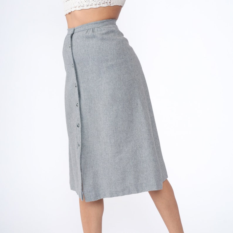 Grey 70s Skirt Button Up Midi Skirt High Waisted 70s Mod Skirt Acrylic Wool Blend High Rise Retro 1970s Vintage Bobbie Brooks Extra Small xs image 6