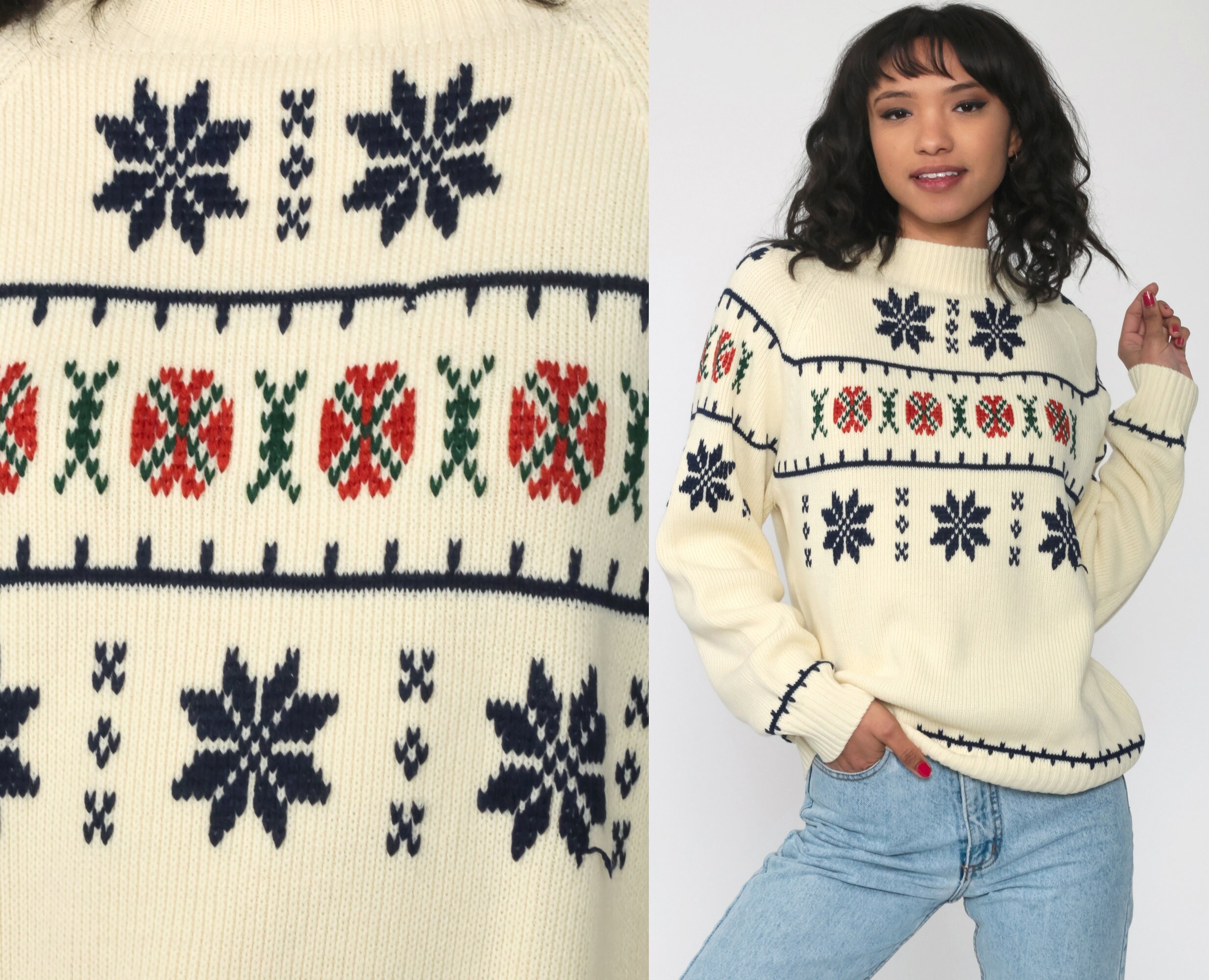 Nordic Snowflake Sweater 70s Ski 