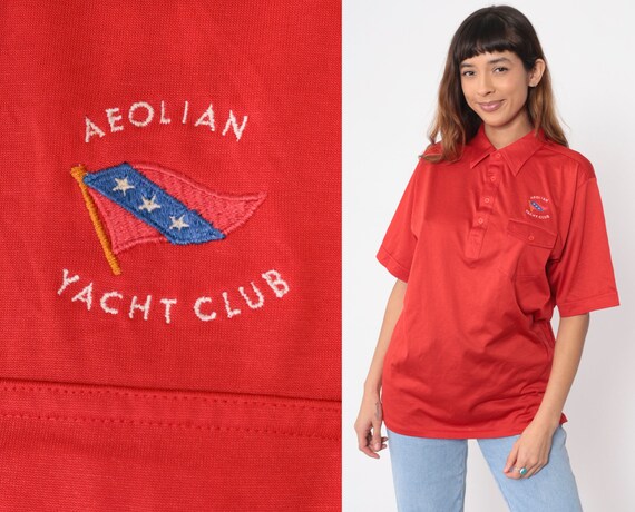 Aeolian Yacht Club Shirt 80s Alameda California Boating Polo Shirt Vintage Red Retro Shirt Retro Embroidered Crest 1980s Large