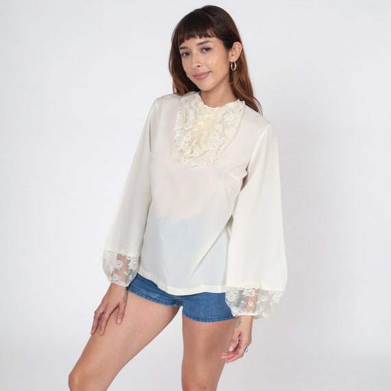 70s Ruffle Blouse Off-White Victorian Lace Shirt … - image 4