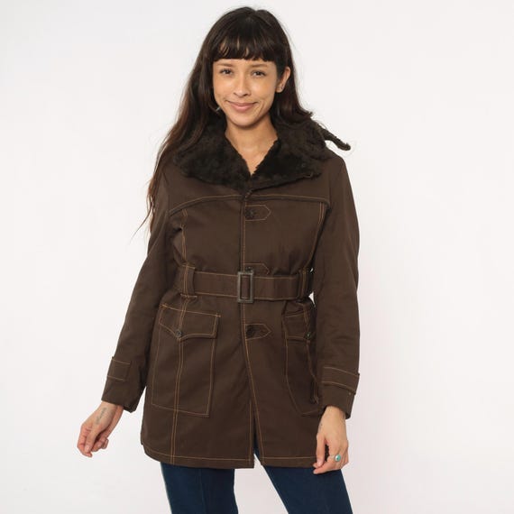 70s Hooded Jacket Mcgregor Faux Fur Collar Brown Parka Detachable Hoodie Bohemian Hippie Winter Ski Outdoors 1970s Vintage Pockets Small S