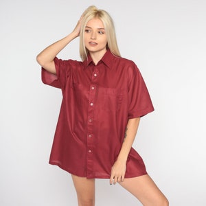 Vintage Red Button Up Shirt 70s Striped Disco Top Short Sleeve Collared Basic Plain Simple Retro Preppy Nerd Seventies Collar 1970s Large L