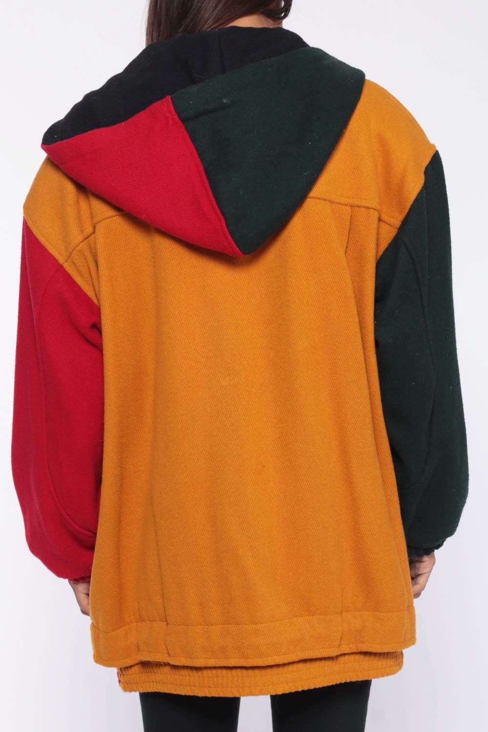 Color Block Duffle Jacket 80s Toggle HOODED Coat Duffel Coat Hood Vintage 1980s Hoodie Bohemian 