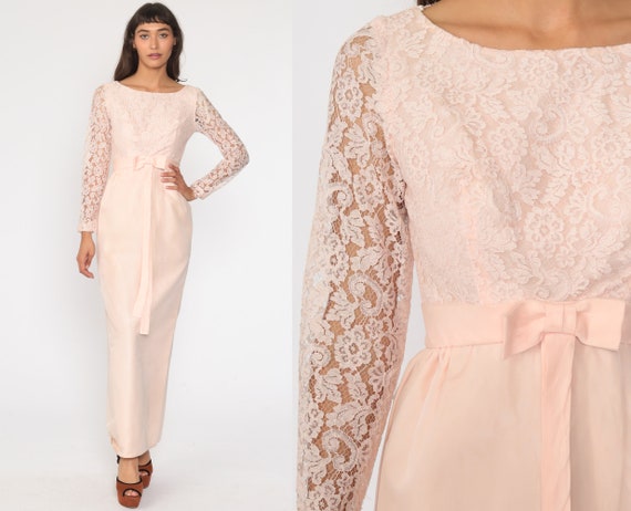 50s Lace Dress Baby Pink Cocktail Dress Maxi Part… - image 1