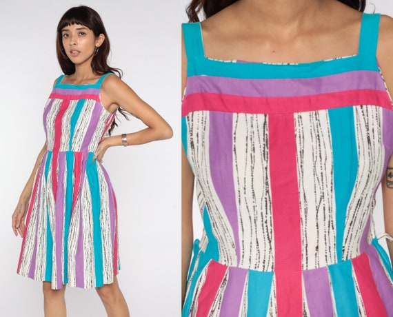 1960s Sun Dress Striped SUNDRESS 60s Cotton Day D… - image 1