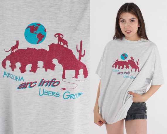 Computing T-Shirt 90s Arizona Arc Info Users Group Computer Software T Shirt Desert Earth Graphic Tee Grey Single Stitch Vintage 1990s XL