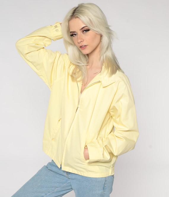 Yellow Windbreaker Jacket Pastel Zip Up Jacket 80s Plain Simple Basic Solid Warmup Spring Jacket Retro Hipster Vintage Normcore Large L