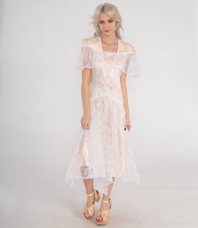 Vintage 80s Gunne Sax Dress Lace Midi Party Jessica Mcclintock Blush ...