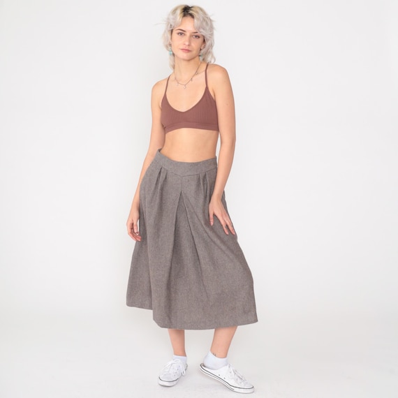 80s Grey Checkered Skirt Wool Blend Dark Academia Midi Skirt Pleated High Waisted Skirt Check Print Office Secretary Vintage 1980s Small