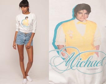 Michael Jackson Shirt Band Sweatshirt 80s Musician Jumper 1984 Pop Cropped Sweatshirt Vintage Pullover Graphic Extra Small xs xxs