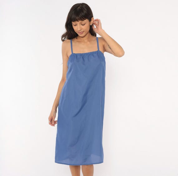 80s Blue Slip Dress Periwinkle Nightgown Semi Sheer Cami Sundress Sleeveless Summer Spring Vacation Beach Nautical Boatwear Vintage Small S