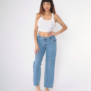 Vintage Cargo Jeans Y2K Baggy Jeans Mid Rise Blue Denim Pants Straight Wide Leg Relaxed Boyfriend Streetwear Tomboy Carpenter 00s Small 27