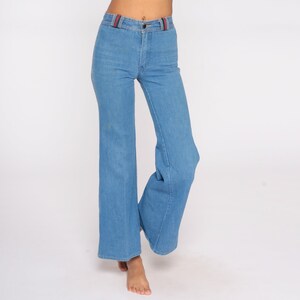 70s Bell Bottom Jeans High Waisted Jeans Stripe LAVION 1970s Denim Hippie Pants Blue Jean Flares Boho Vintage Seventies Extra Small XS