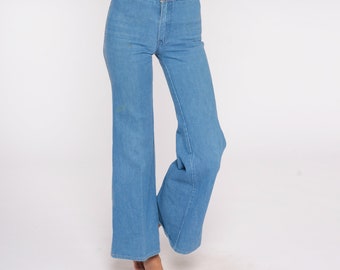 70s Bell Bottom Jeans High Waisted Jeans Stripe LAVION 1970s Denim Hippie Pants Blue Jean Flares Boho Vintage Seventies Extra Small XS