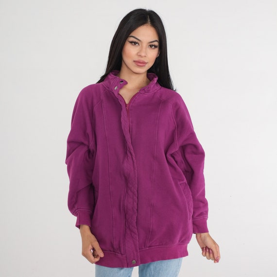 Purple Track Jacket 90s Zip Up Sweatshirt Plain Solid Warmup Retro Streetwear Athleisure Streetwear Sporty Vintage 1990s Oversized Medium