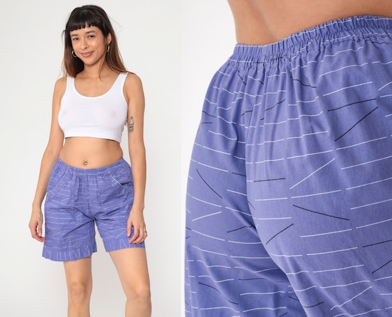 Striped Purple Shorts Y2k Elastic Waist Summer Lounge Shorts Retro Plain Casual Lightweight Shorts Vintage 00s Small Medium