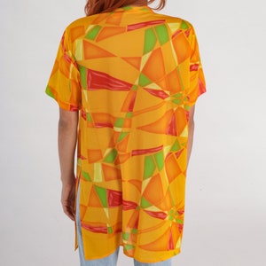 Mosaic Button Up Shirt 90s Yellow Geometric Print Blouse Button Up Shirt Short Sleeve 1990s Tropical Longline Orange Vintage Extra Large xl image 6