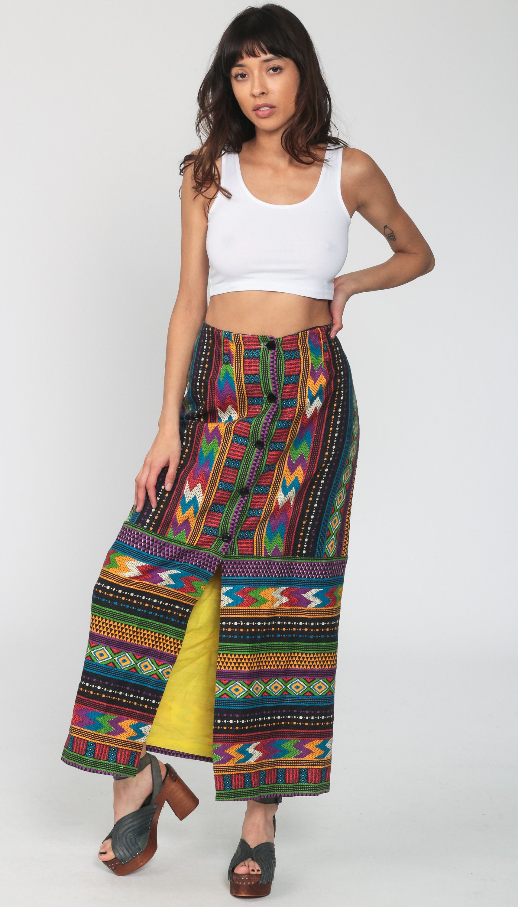 Embroidered Skirt 70s Maxi Skirt Boho Tapestry Guatemalan Southwest ...