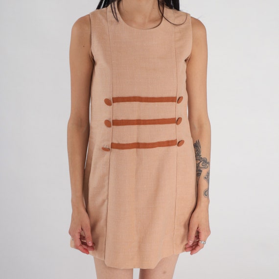 60s Shift Dress Mod Micro Mini Dress Tan Tonal Br… - image 7