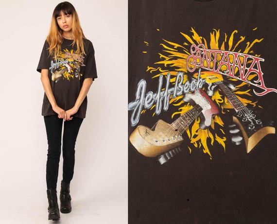 Santana Shirt JEFF BECK Shirt 90s Band Tee Concert Rock tshirt 1990s Band T Shirt Tour Shirt Vintage Rock n Roll Black Rocker Large