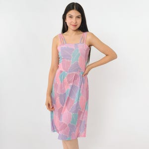 Vintage Pastel Floral Sundress 80s Purple Midi Sun High Waist Boho Fit and Flare Summer 1980s Bohemian Spaghetti Strap Extra Small xs