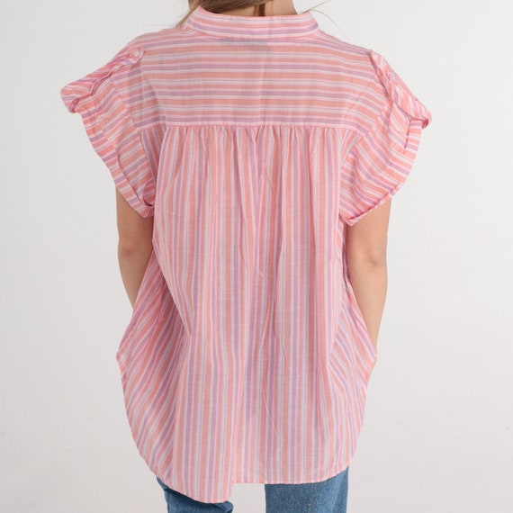 Pink Striped Shirt 80s 90s Half Button Up Blouse … - image 7