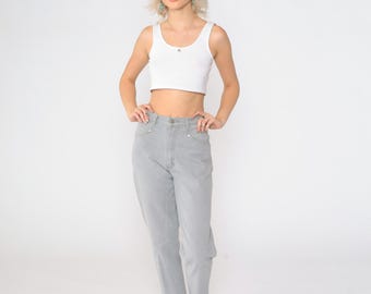 Vintage Gitano Jeans 80s 90s Grey High Waisted Ribbed Yoke Tapered Jeans Denim Pants Mom Jeans 1990s Small
