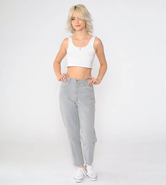 Vintage Gitano Jeans 80s 90s Grey High Waisted Ribbed Yoke Tapered Jeans Denim Pants Mom Jeans 1990s Small