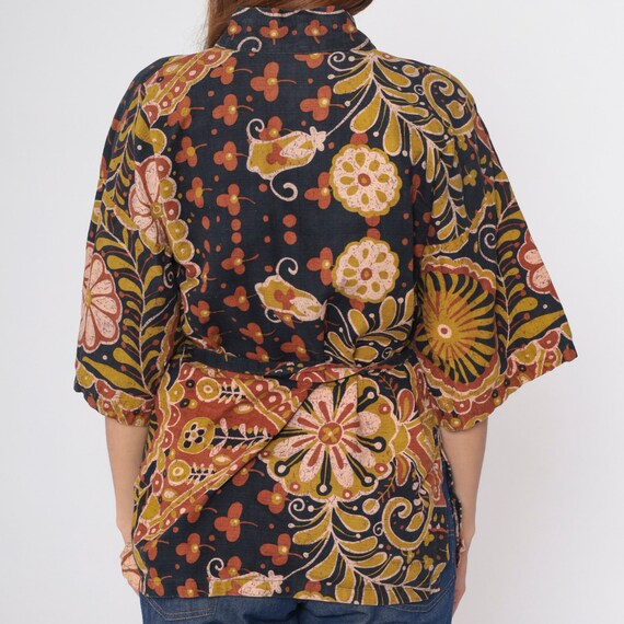 Hawaiian Kimono Robe Jacket 70s Boho Geometric Fl… - image 8