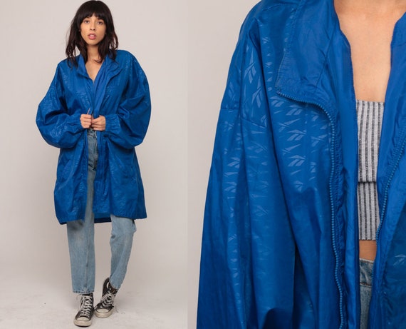 REEBOK Jacket XXL Hooded Jacket 90s Jacket Streetwear Hood Blue Hoodie Windbreaker Warmup Hood 1990s Hipster Extra Large  2xl 3xl
