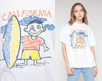 90s Surfer Shirt California T-Shirt Surf Beach Boy Graphic Tee Retro Tourist Travel TShirt Surfing Top CA White Vintage 1990s Extra Large xl