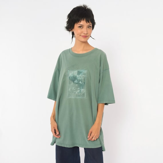 Walt Disney World Tee 90s Mickey Mouse Shirt Sage Green Cotton Short Sleeve Castle Print Faded Mens T Shirt Unisex Tourist Plus Size 2X