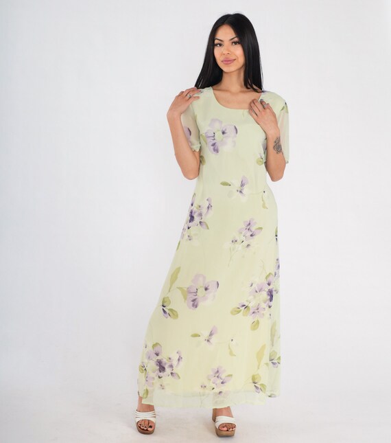 Green Floral Dress Y2k Ankle Length Maxi Dress Sh… - image 3