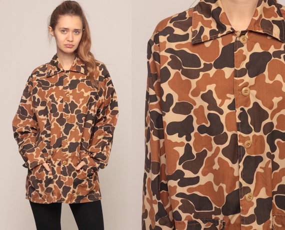 Army Jacket Camo Shirt Military Jacket Camouflage Utility Olive Drab Green 80s Commando Cargo Field Button Up Oversized Extra Large xl