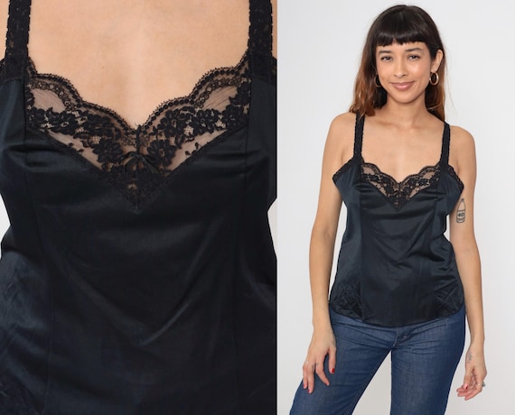 Black Cami Top Lace Lingerie Top Camisole Tank Top 80s 90s Cami