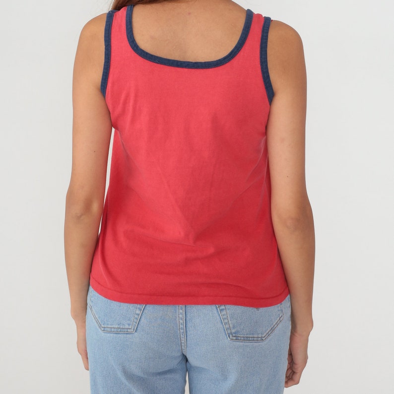 Red Tank Top 80s Ringer Tee Shirt Sleeveless T-Shirt Retro Basic Plain Solid Summer Sporty TShirt Solid Single Stitch 1980s Vintage Medium M image 5