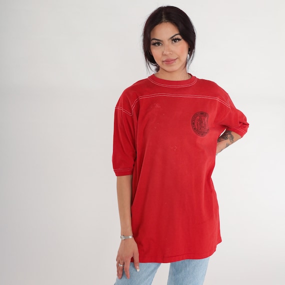 Wyoming T-Shirt 80s Knight Trailers Shirt State Seal Graphic Tee Retro USA Tourist Single Stitch Red White Topstitch Vintage 1980s Large L