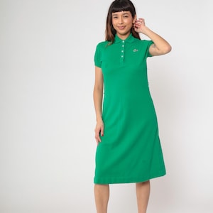 lacoste tennis dress green 70s Polo David Crystal Cotton Blend Preppy Collared Mid Length Button Front Summer Sportswear Vintage Medium M A timeless