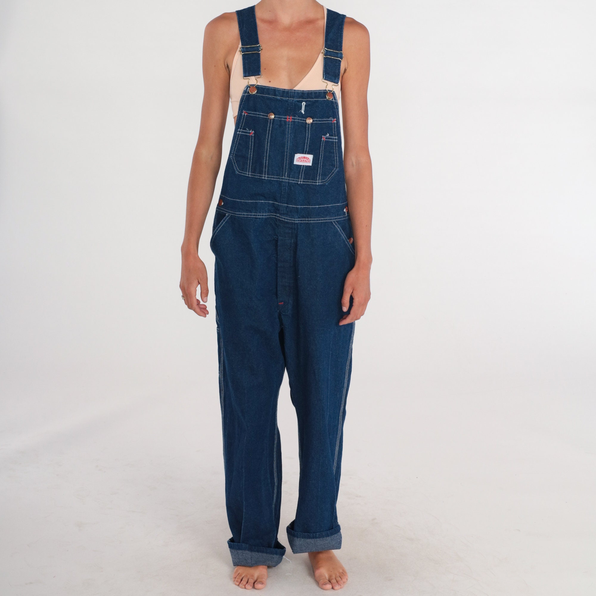 Denim Overalls Y2k Blue Jean Bib Overall Pants Roundhouse Baggy ...