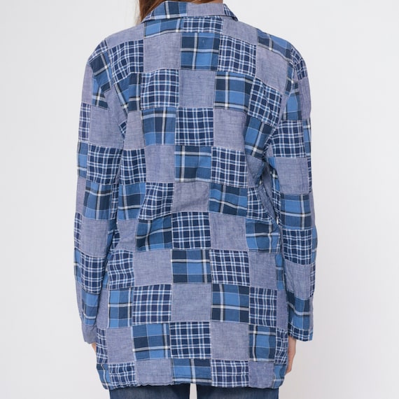 80s Plaid Blazer Blue Patchwork Chambray Jacket C… - image 8