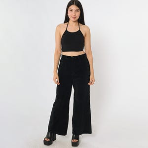 70s Black Velvet Flared Pants S Vintage Wide Leg High Rise Trouser Bell Bottoms Hippie Blue 1970s Bohemian Boho Retro Seventies Party Small