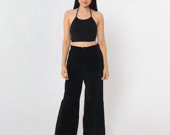 70s Black Velvet Flared Pants S Vintage Wide Leg High Rise Trouser Bell Bottoms Hippie Blue 1970s Bohemian Boho Retro Seventies Party Small