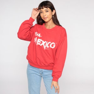 Viva Mexico Sweatshirt 80s 90s Crewneck Sweatshirt Red Vintage Graphic Travel Large xl l image 3