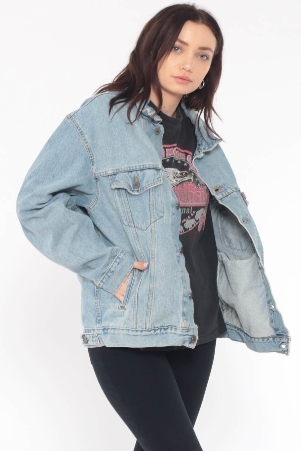 Levis Denim Jacket -- Large USA Jean Jacket 80s Denim Jacket Trucker Faded dBlue Levi Coat 1980s